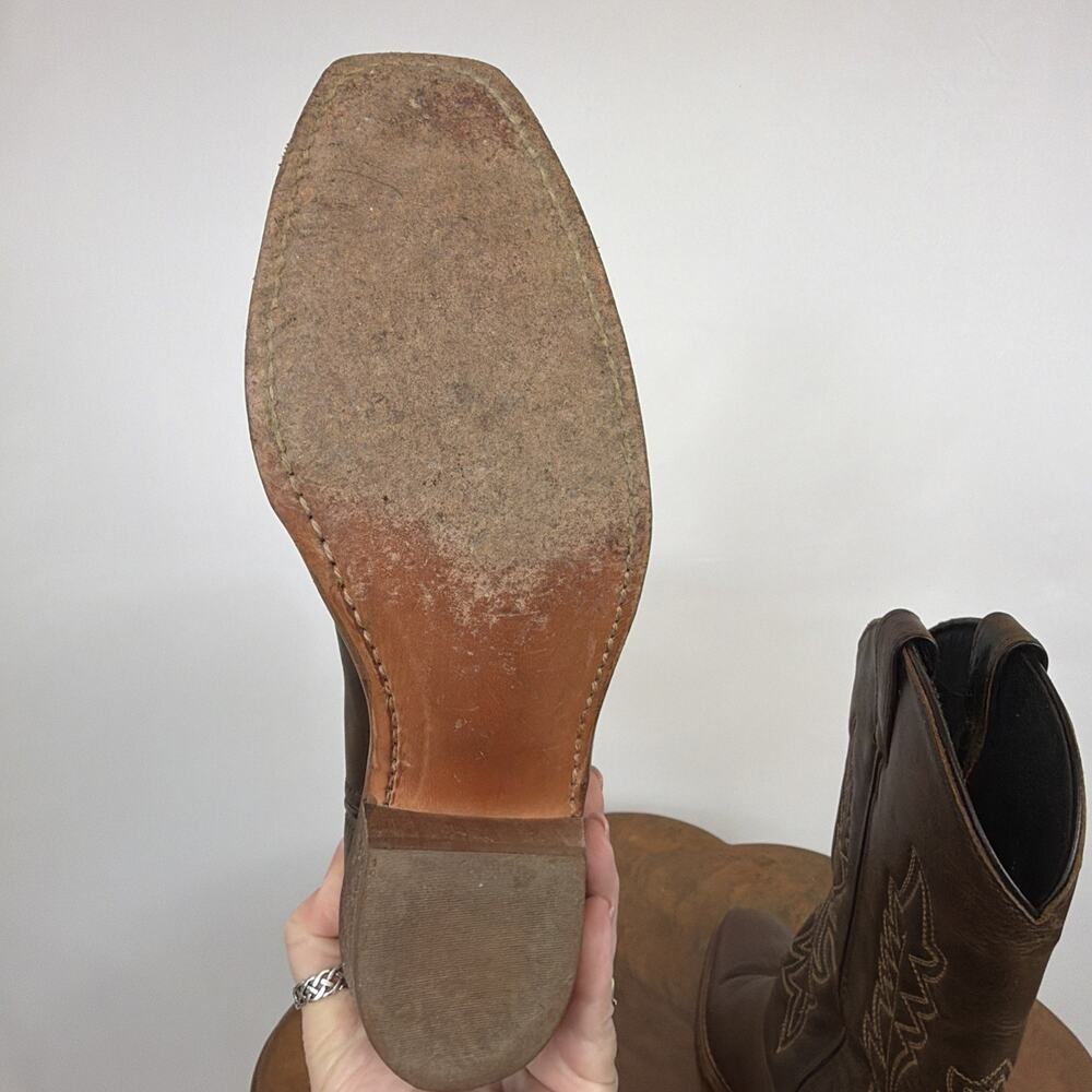 Justin Women's 8.5 Brown Leather Square Toe Western Cowgirl Boots Made in USA - Picture 10 of 10